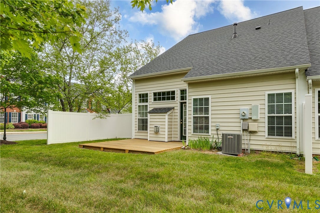10607 Gate House Court, Glen Allen, VA 23059 Expansive lawn with a wooden deck, white privacy fencing, and vinyl siding