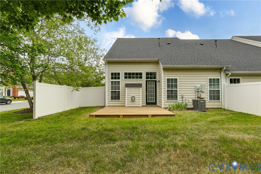 10607 Gate House Court, Glen Allen, VA 23059 Private backyard space featuring a wood deck, white privacy fencing, and a manicured lawn