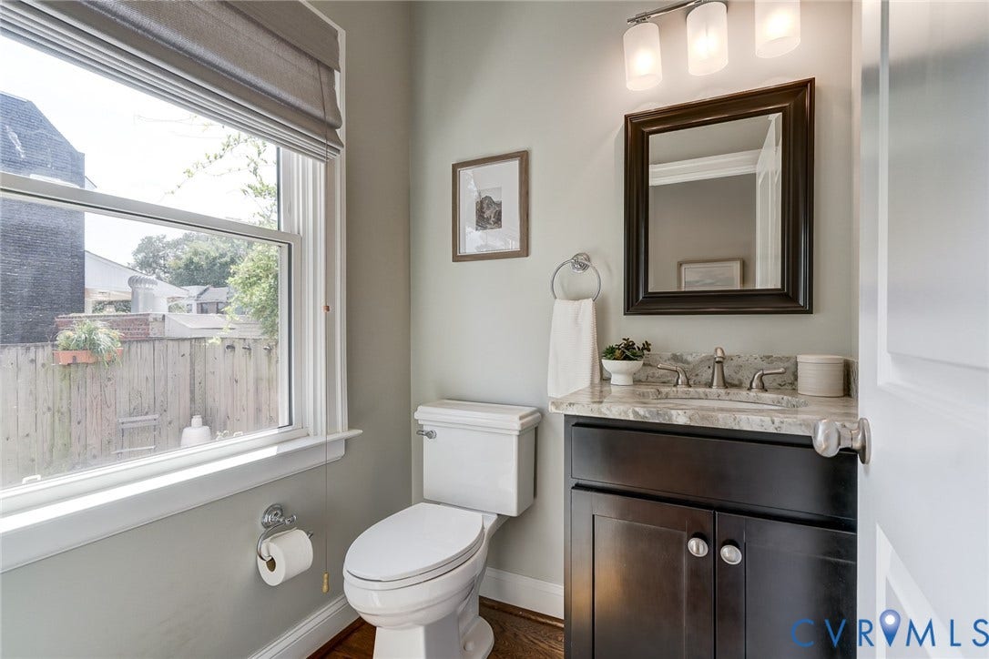 121 S Mulberry Street, The Fan, Richmond, VA 23220 First Floor Updated Powder Room with Window Overlooking Rear Yard