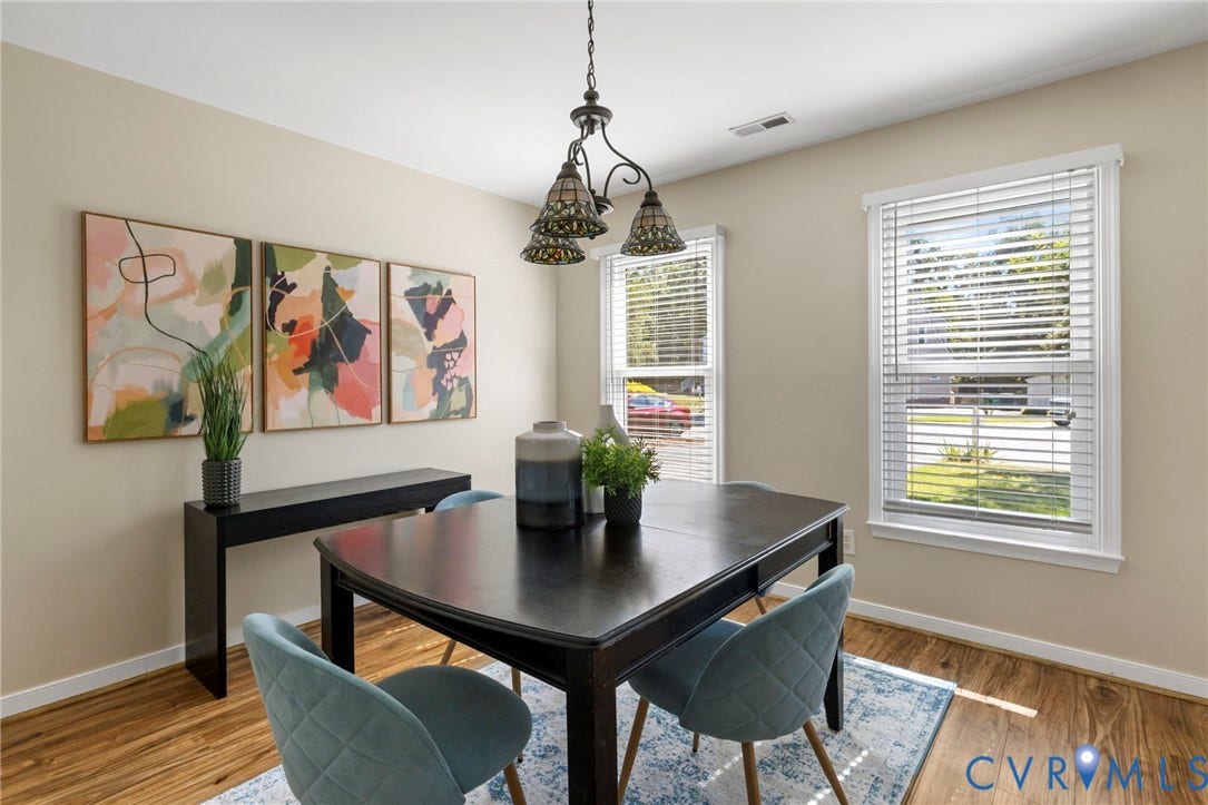 2308 Strangford Court, Henrico, VA 23233 Wood-finish flooring, neutral wall tones, and two windows with blinds