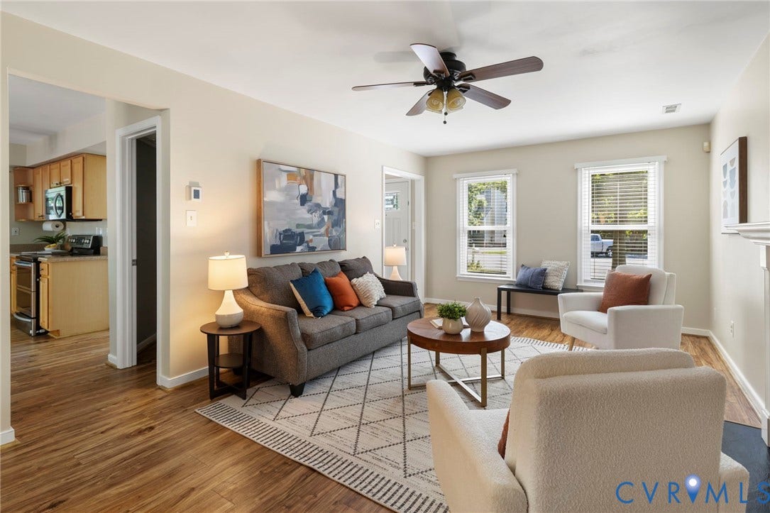 2308 Strangford Court, Henrico, VA 23233 Wood-finish flooring throughout, light-toned wall paint, ceiling fan, and multiple windows with blinds