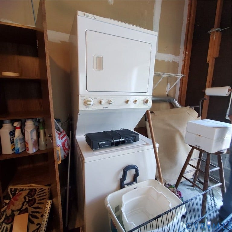 Stackable white laundry appliances