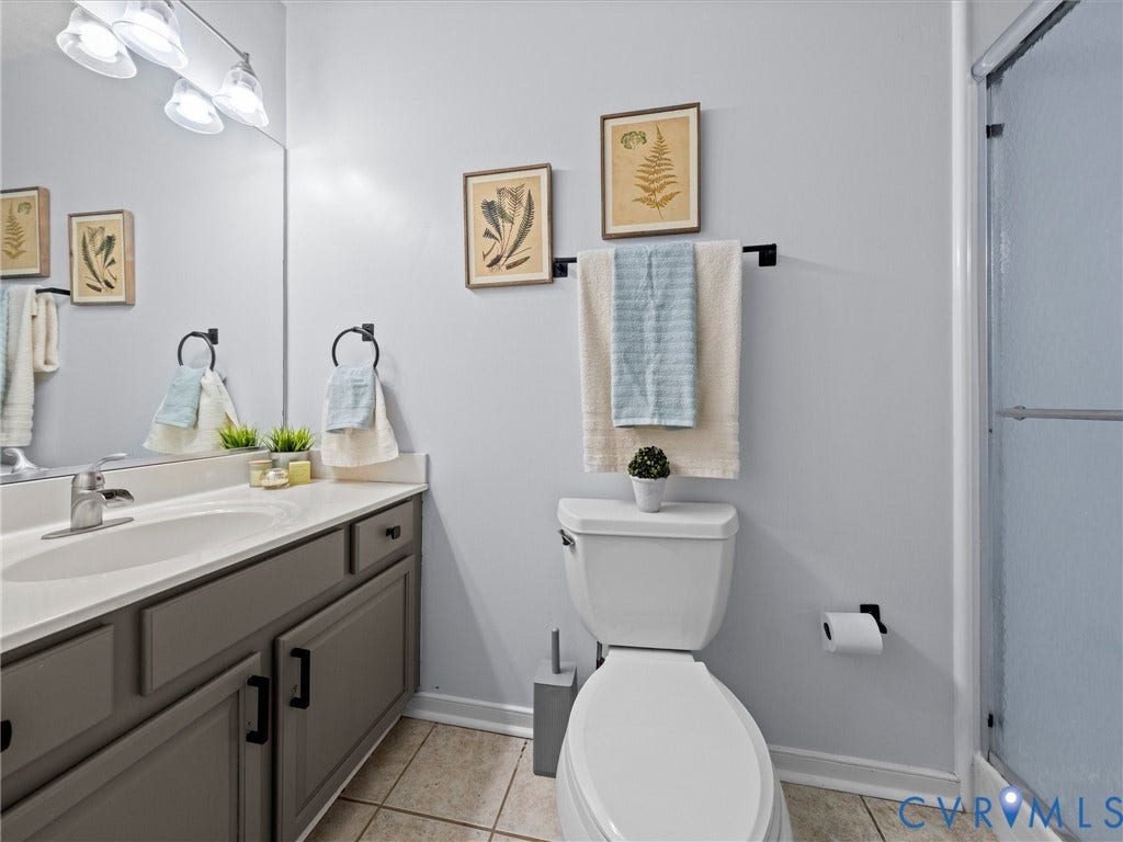 6712 N Hedges Road, Chesterfield, VA 23224 Bathroom featuring a vanity with a white countertop, undermount sink, and brushed nickel faucet