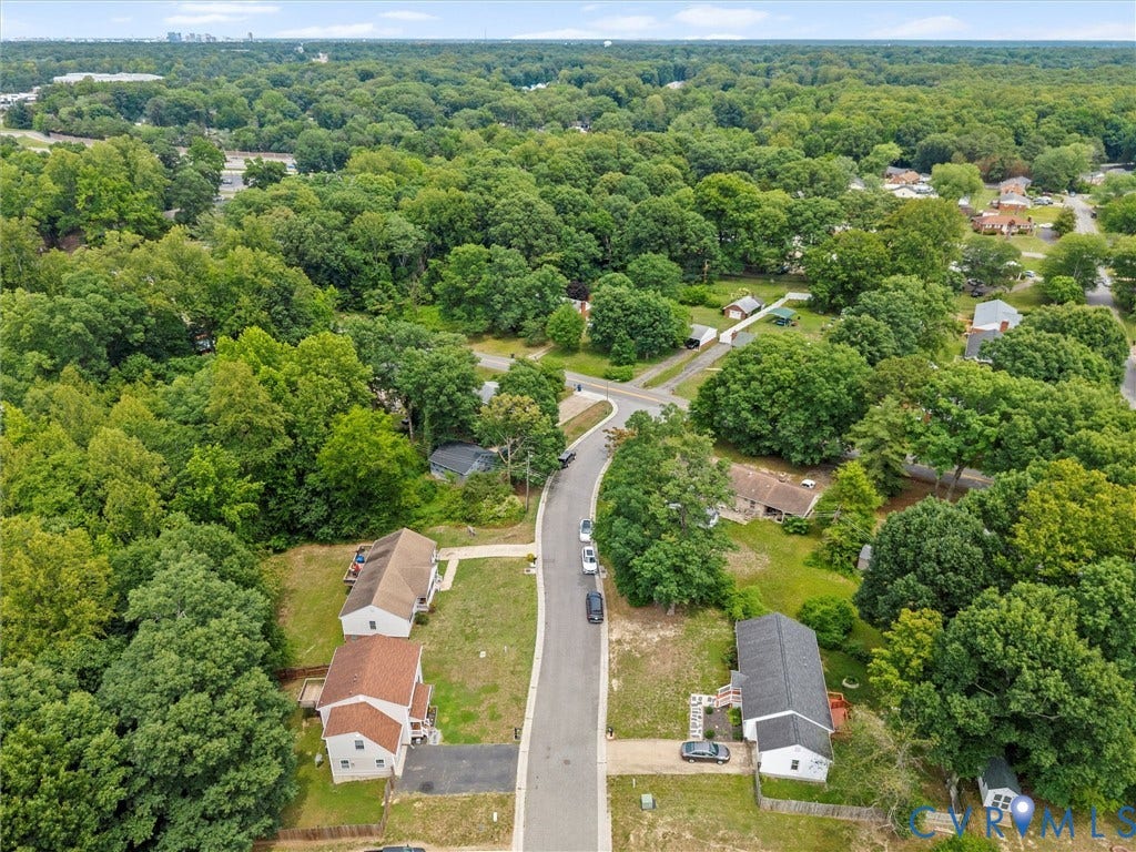 6712 N Hedges Road, Chesterfield, VA 23224 Residential street framed by substantial tree coverage