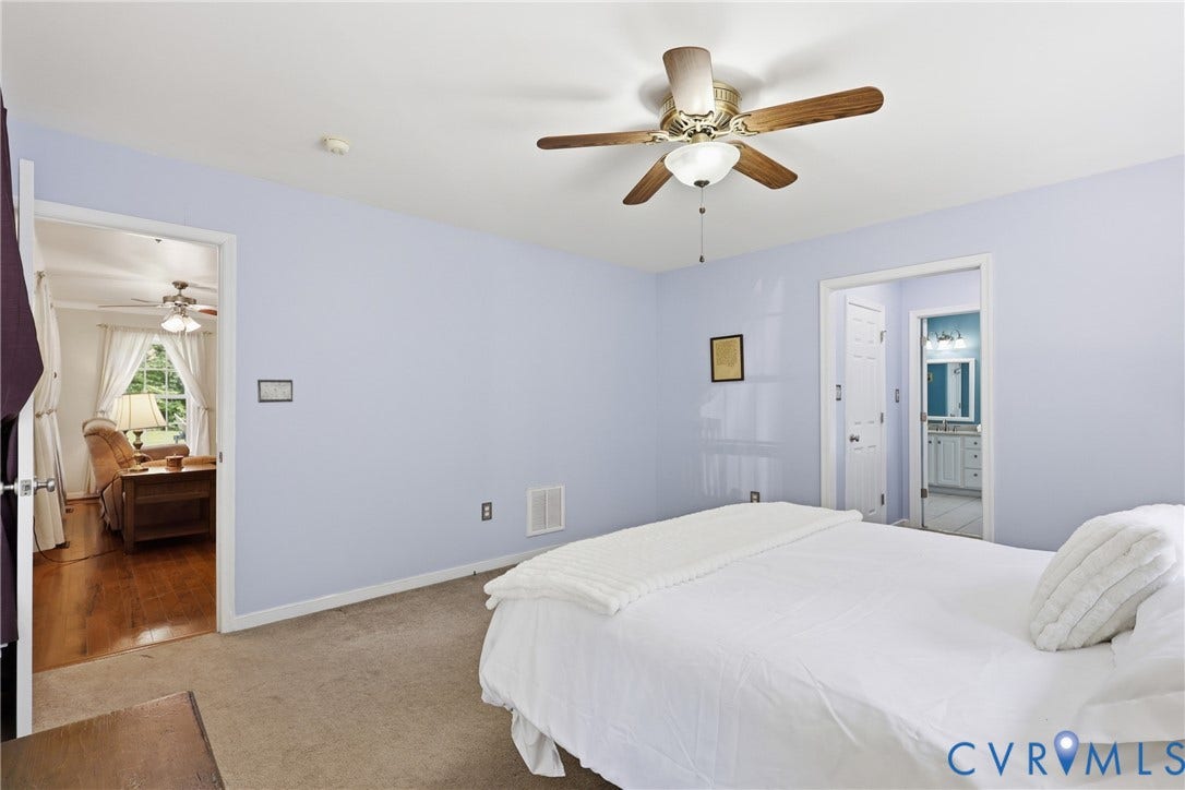 5295 Chimney Springs Drive, Saunders Acres, Goochland, VA 23063 Carpeted room with ceiling fan and light fixture