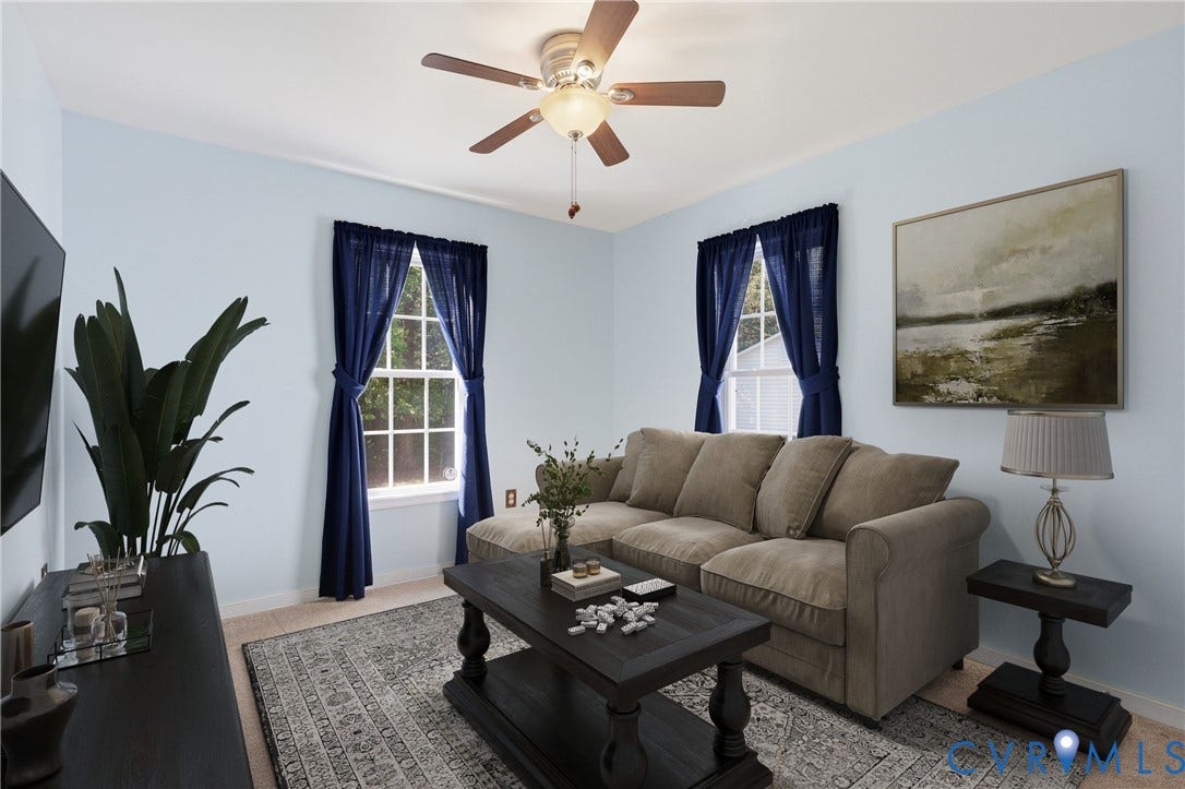 5295 Chimney Springs Drive, Saunders Acres, Goochland, VA 23063 Virtually staged- Ceiling fan with integrated lighting