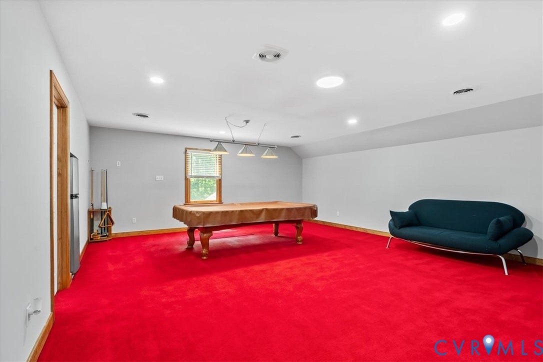 3060 Moyer Road, Powhatan, VA 23139 Recessed lighting, wood-trim doorway, window with natural light, red carpeting