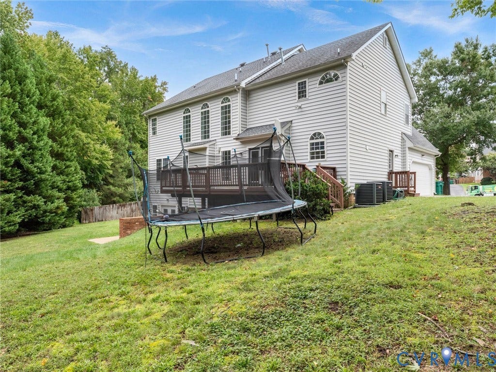 5017 Sadler Glen Place, Glen Allen, VA 23060 Expansive backyard with a multi-level deck, mature trees, and privacy fencing