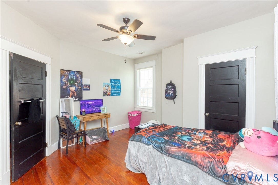 2726 Hanes Avenue, Brookland Park, Richmond, VA 23222 Hardwood flooring, white walls, and a ceiling fan with integrated lighting