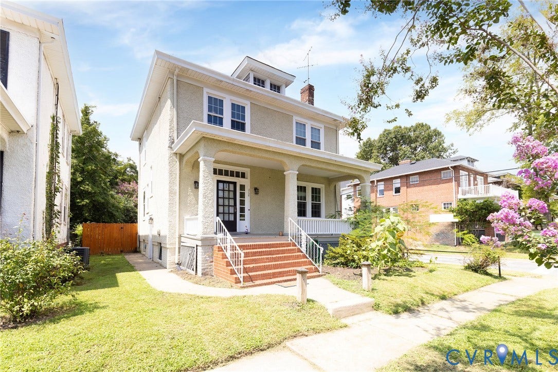 2726 Hanes Avenue, Brookland Park, Richmond, VA 23222 Stucco exterior residence with a covered front porch featuring round columns, a brick staircase, and white railings