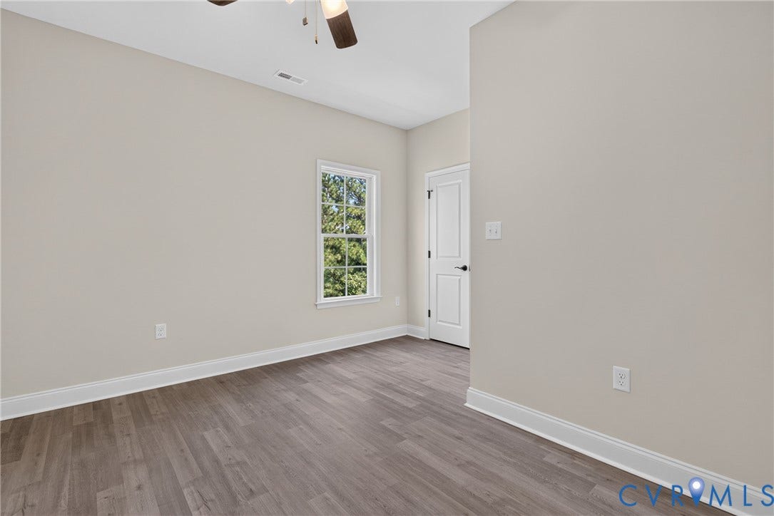 6541 Hardee Haven Place, Midlothian, VA 23112 Wood-finish flooring, white trim, single window, white interior door, and ceiling fan