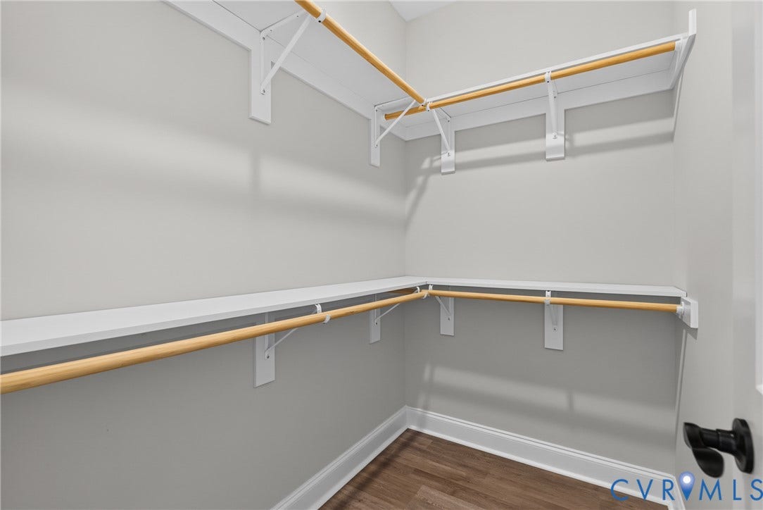 6541 Hardee Haven Place, Midlothian, VA 23112 Corner shelving with hanging rods