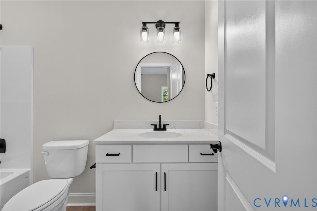 6545 Hardee Haven Place, Midlothian, VA 23112 White vanity with quartz countertop, undermount sink, and matte black hardware
