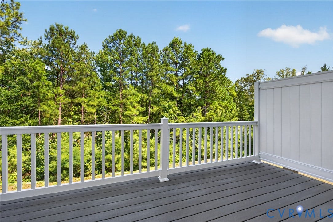 6545 Hardee Haven Place, Midlothian, VA 23112 Deck featuring wood-finish flooring, white railing, and a privacy wall