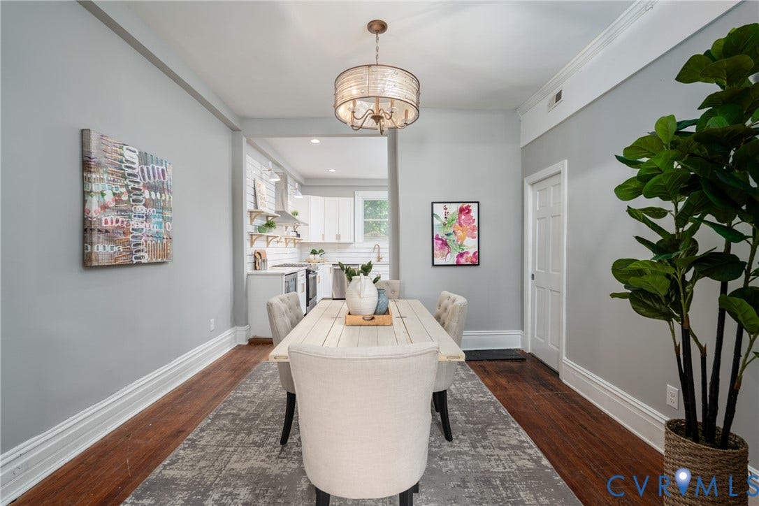 1906 W Main Street, Fan District, Richmond, VA 23220 Spacious dining room with original architectural character.