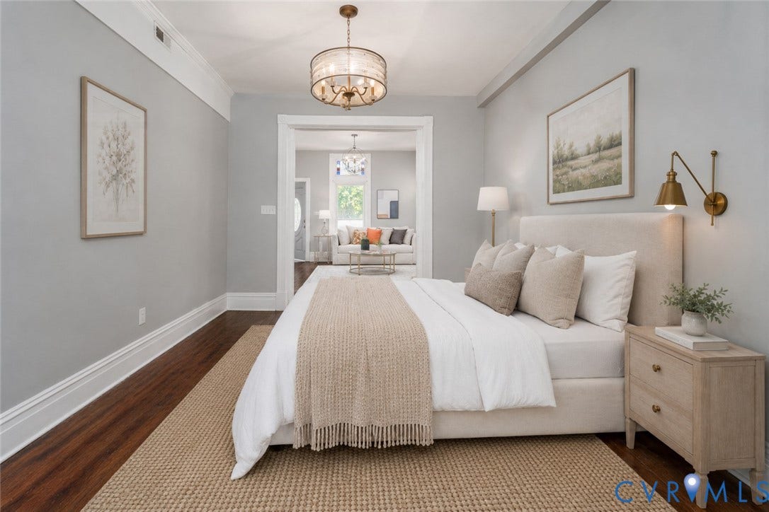 1906 W Main Street, Fan District, Richmond, VA 23220 AI-generated rendering illustrating the dining room's potential as a studio-style living space.