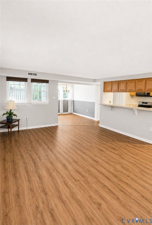 View of living room toward dining room, kitchen
