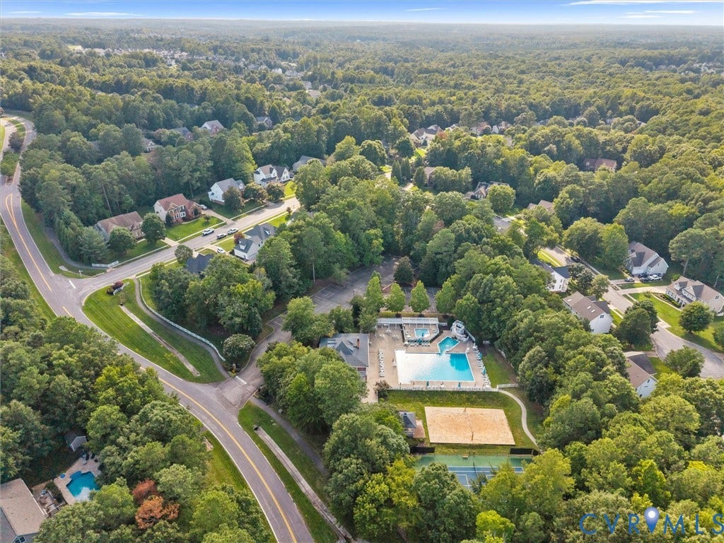 15706 Fox Marsh Drive, Moseley, VA 23120 Aerial perspective showcasing residential properties surrounded by mature trees