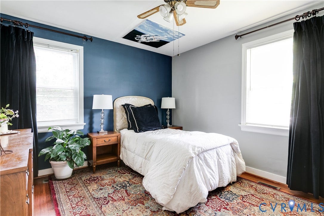 8717 Avalon Drive, Maybeury, Henrico, VA 23229 Bedroom 3 with Ceiling Fan and HW Floors