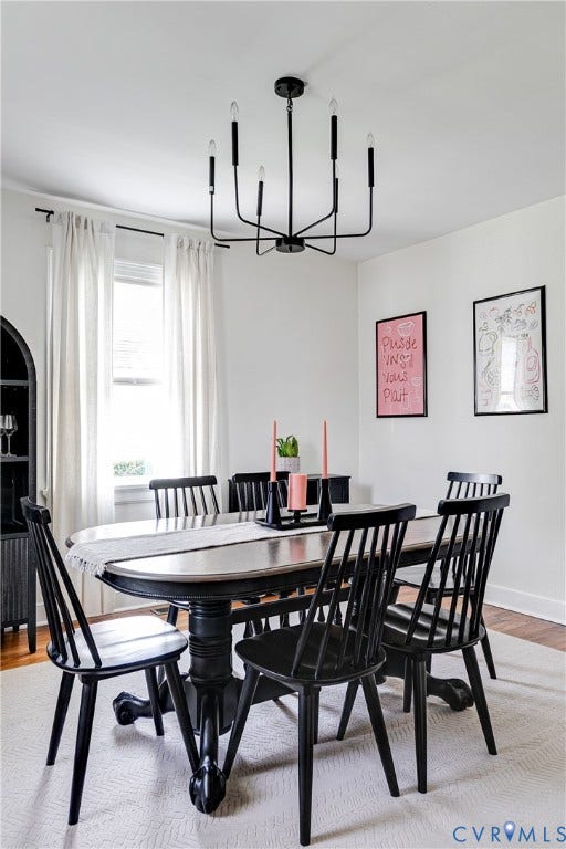 3215 Detroit Avenue, Richmond, VA 23222 Elegant dining room anchored by a round pedestal table with black Windsor-style chairs