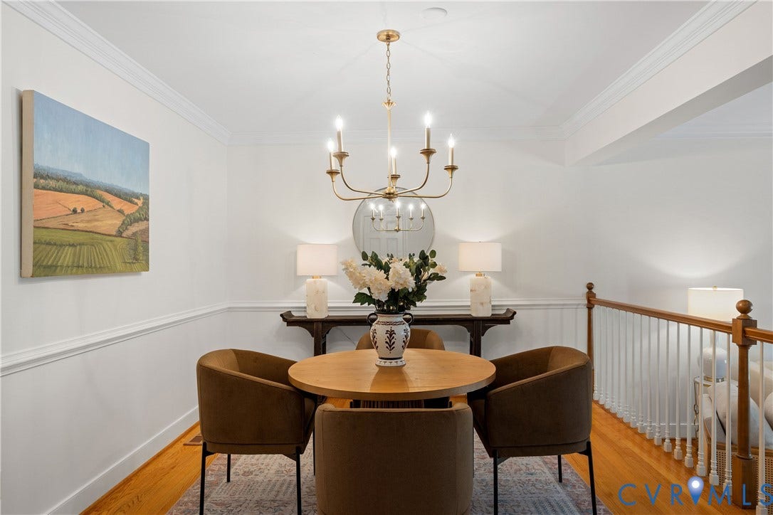 300 N Ridge Road, #97, Henrico, VA 23229 Crown moulding, chair rail and new designer chandelier