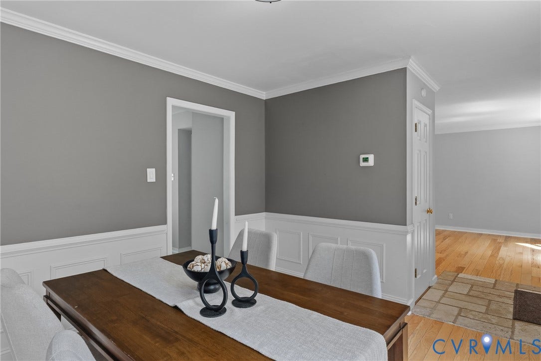 3242 Sherwood Ridge Drive, Powhatan, VA 23139 Recessed lighting, crown molding, chair rail molding, wood-finish flooring, and a neutral wall palette