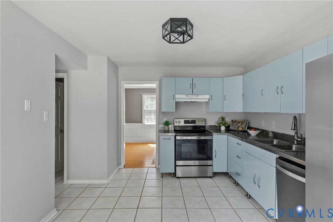 3242 Sherwood Ridge Drive, Powhatan, VA 23139 Kitchen featuring a stainless steel range, stainless steel dishwasher, double basin sink, and ample light blue cabinetry