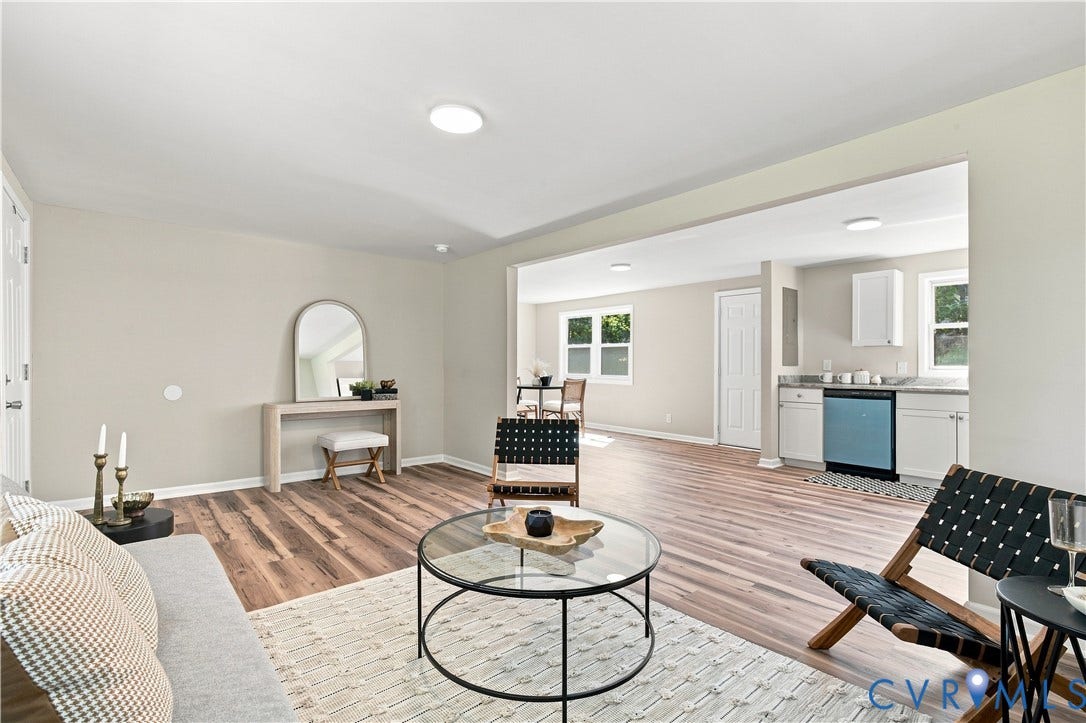 16111 Walkers Mill Road, Stony Creek, VA 23832 Open-concept living area with wood-finish flooring, recessed lighting, and light-toned wall paint