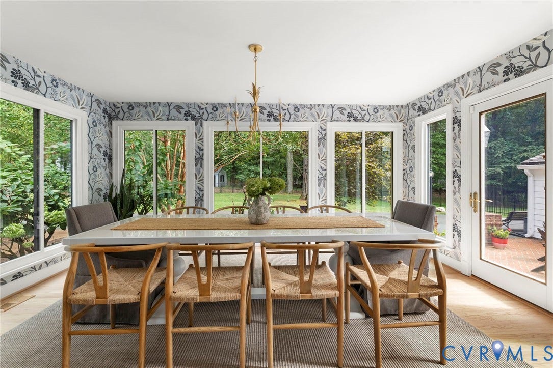 13531 W Salisbury Road, Salisbury, Midlothian, VA 23113 Expansive windows, patterned wall covering, wood-finish flooring, and a glass-paneled door