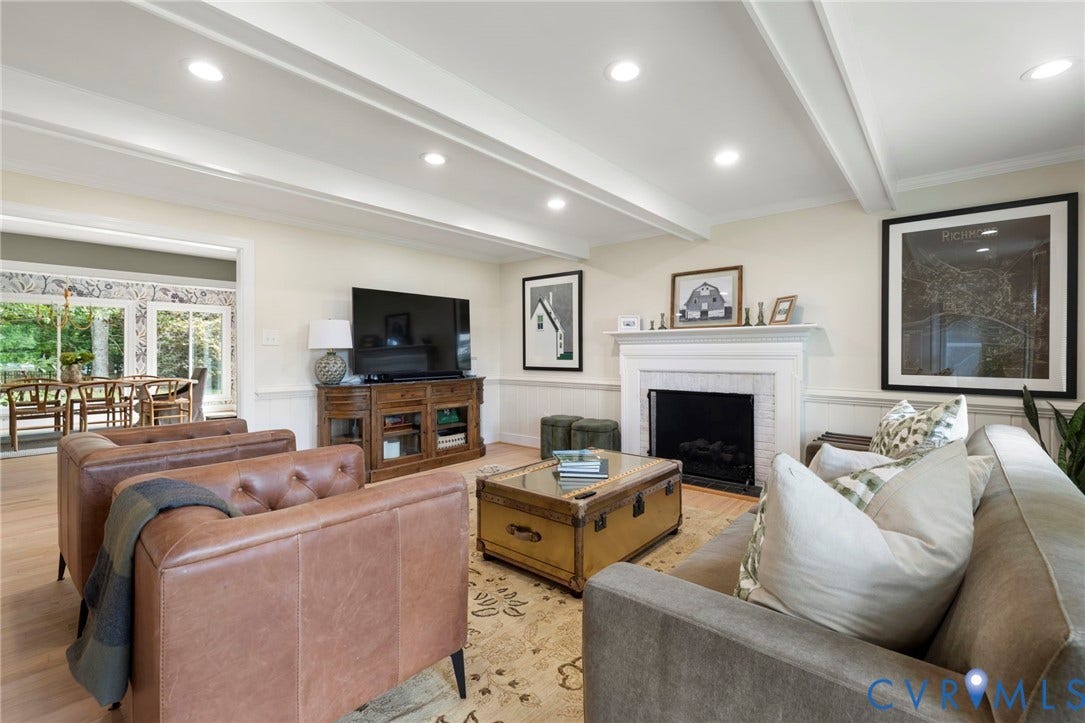 13531 W Salisbury Road, Salisbury, Midlothian, VA 23113 Recessed lighting illuminating a spacious room with exposed ceiling beams and wood-finish flooring