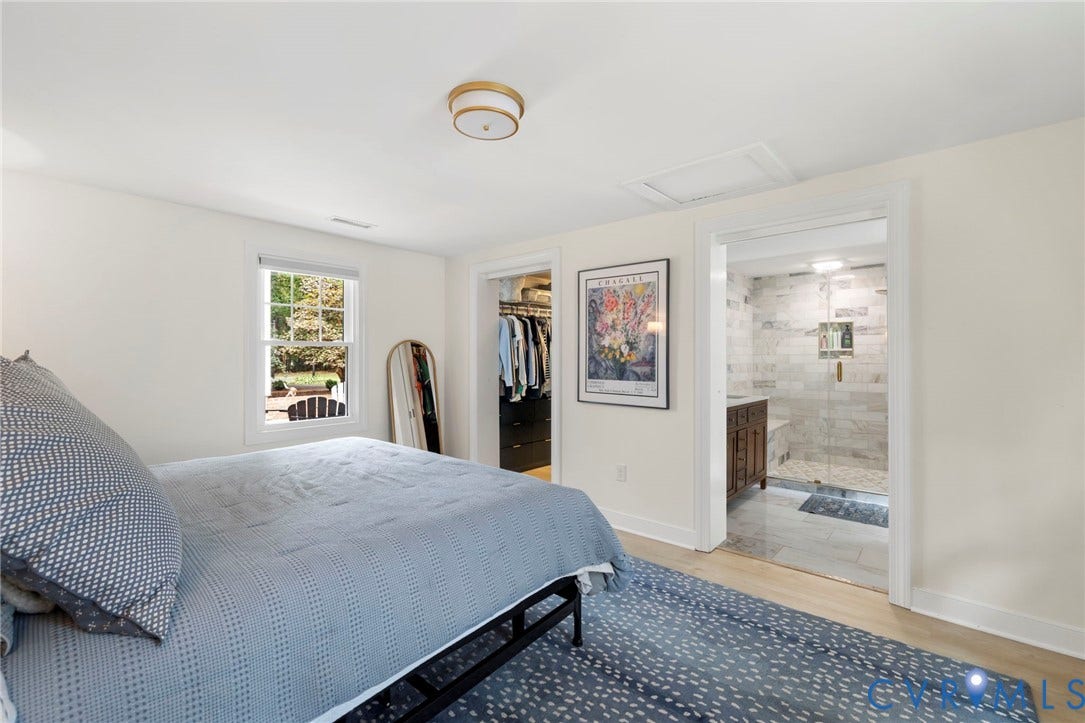 13531 W Salisbury Road, Salisbury, Midlothian, VA 23113 Recessed ceiling light fixture, wood-finish flooring, walk-in closet, and an attached bathroom with a tiled shower