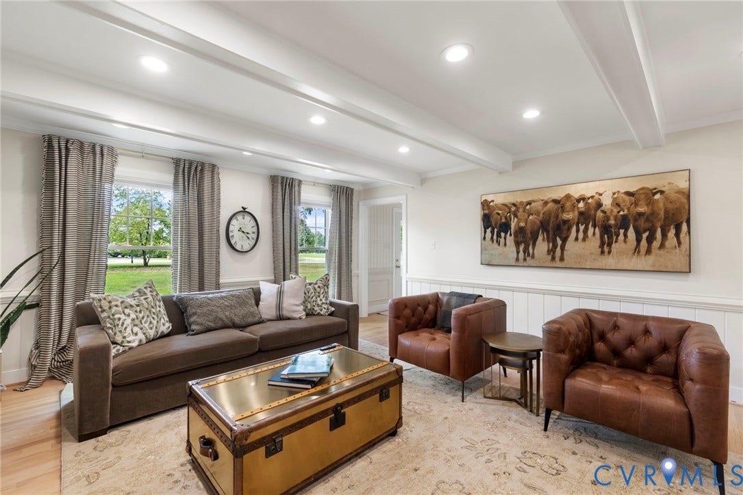 13531 W Salisbury Road, Salisbury, Midlothian, VA 23113 Recessed lighting illuminates the white coffered ceiling and light wood-finish flooring
