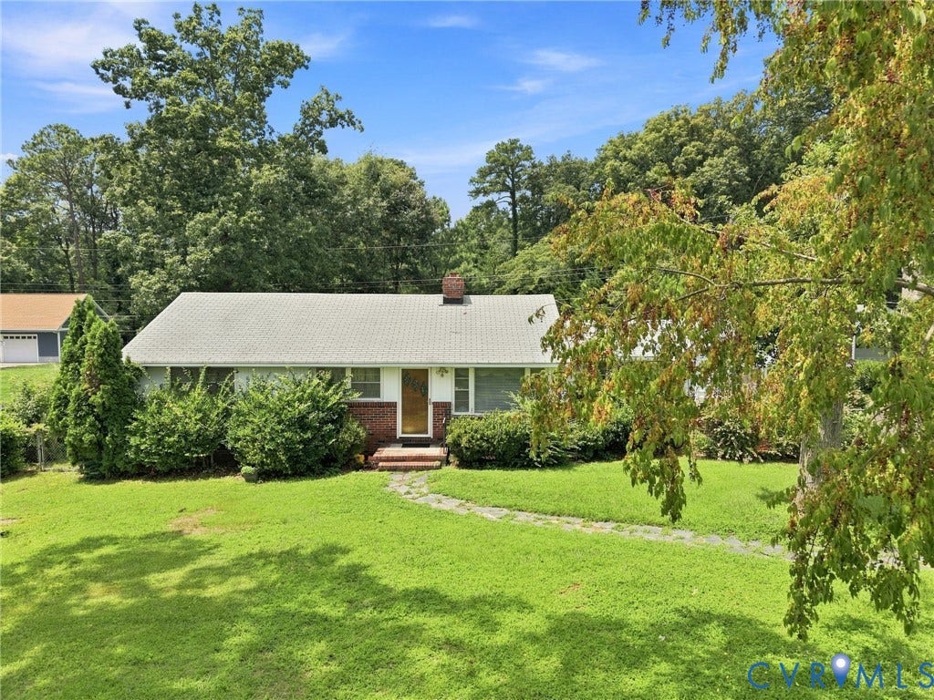 1904 Fon Du Lac Road, Henrico, VA 23229 Single-story residence featuring a gray shingle roof, red brick foundation, and light-colored siding