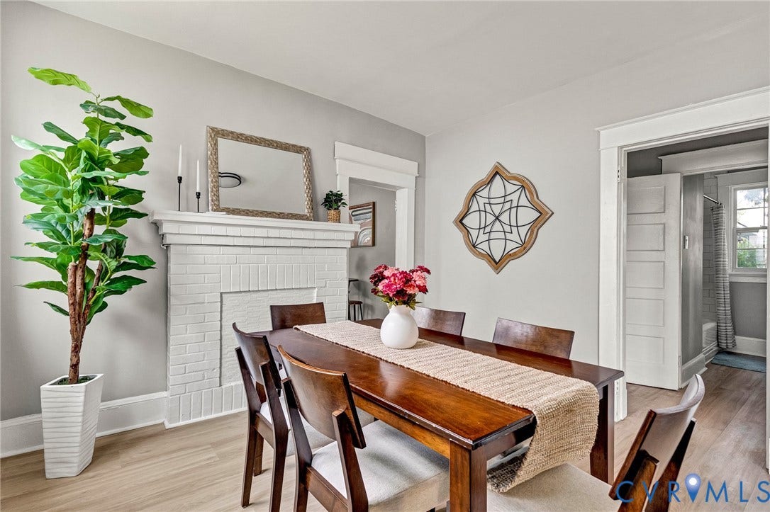 403 Masonic Lane, Masonic, Henrico, VA 23223 Brick fireplace with a painted white finish