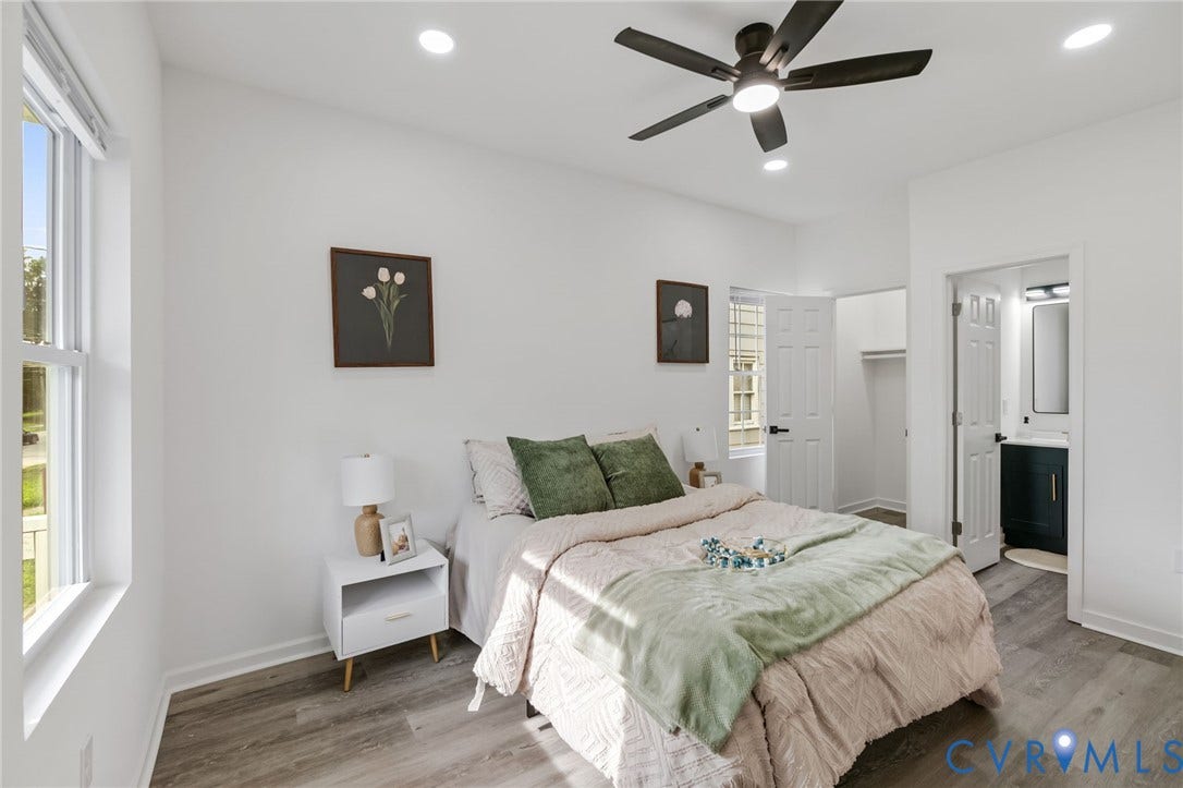 409 S Jefferson Street, Bolling, Petersburg, VA 23803 Recessed lighting, ceiling fan, wood-finish flooring, and white walls