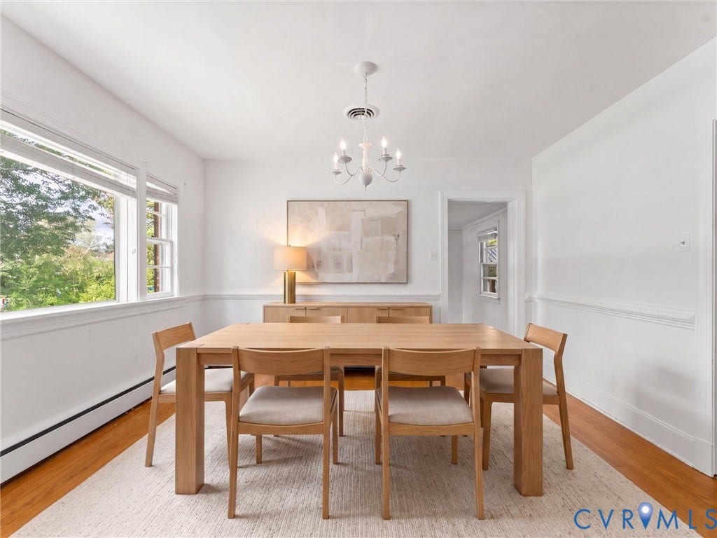 4608 Grove Avenue, Mary Munford, Richmond, VA 23226 Virtually staged - Formal Dining room with picture window, hardwood floors.
