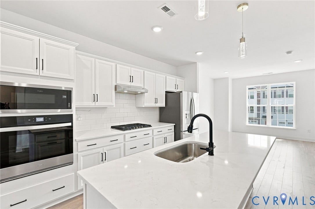13820 Village View Drive, Midlothian, VA 23114 White cabinetry with black hardware, stainless steel appliances, and a gas cooktop