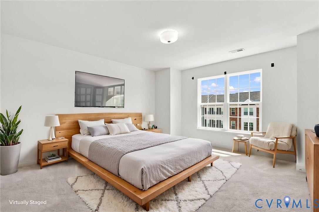 13820 Village View Drive, Midlothian, VA 23114 Carpeted bedroom with a large window and ceiling-mounted light fixture