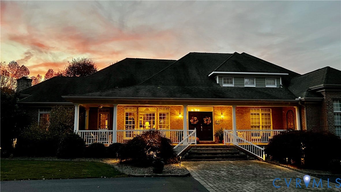 2365 Manakintown Ferry Road, Powhatan, VA 23113 Brick exterior with a covered porch, white columns, and railings