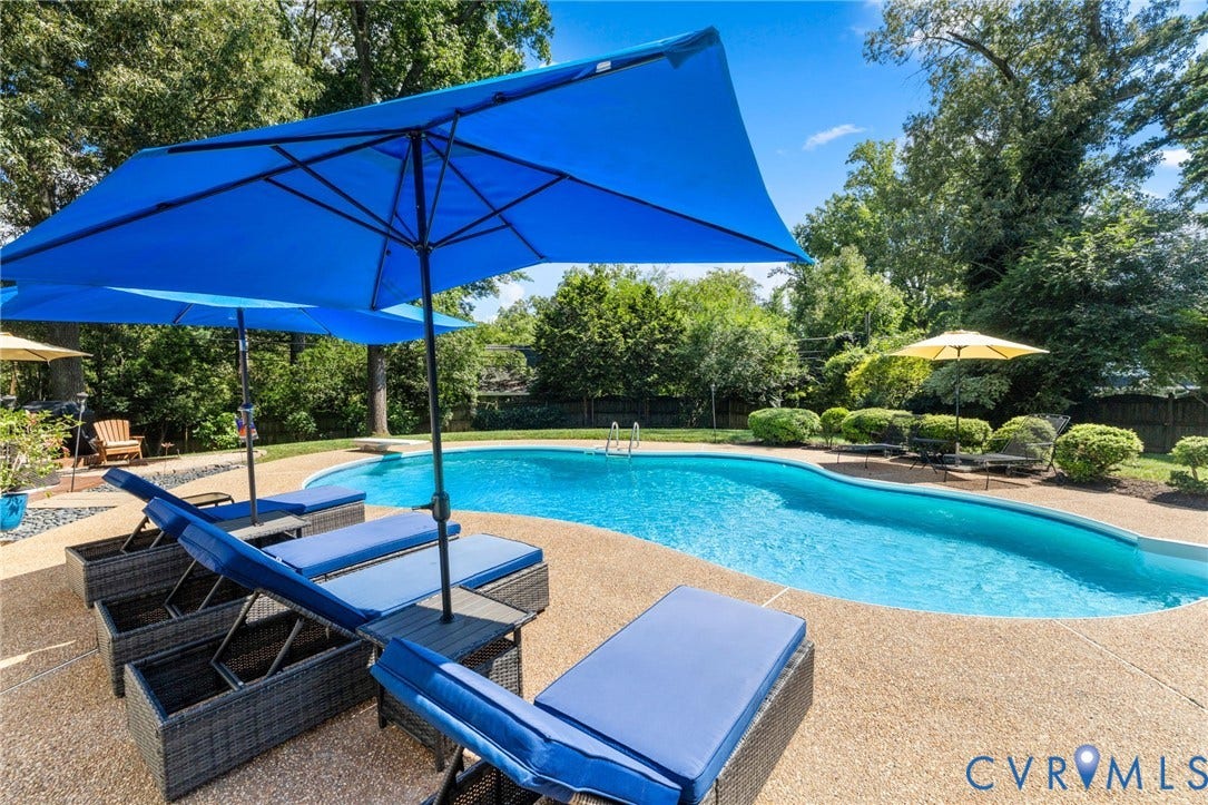 Vinyl, Chlorine, 
8-10' Deep, 2020 pump
Diving Board, Aggregate Patio
