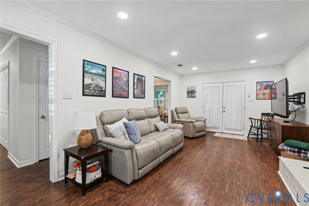 13512 Master Stag Drive, Midlothian, VA 23112 Wood-finish flooring, recessed lighting, crown molding, and double glass-paneled exterior doors