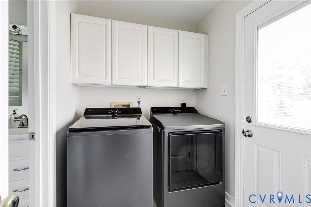 First Floor Laundry is off side door entry hall, part of Mud Room, and has Half Bath