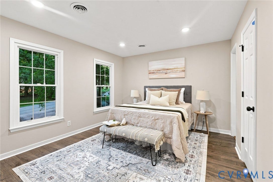 4106 Gloucestershire Street, North Chesterfield, VA 23236 Recessed lighting, wood-finish flooring, white window trim, light-toned wall paint, and a paneled interior door