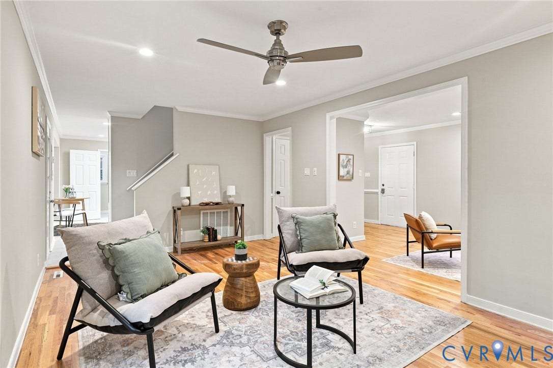 4106 Gloucestershire Street, North Chesterfield, VA 23236 Hardwood flooring, recessed lighting, crown molding, ceiling fan, and an open entryway