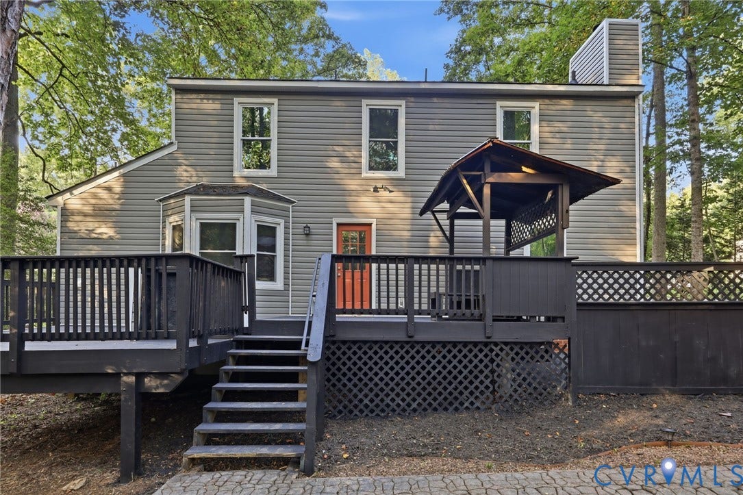 4106 Gloucestershire Street, North Chesterfield, VA 23236 Rear exterior with gray siding, multi-level deck, gazebo, and a bay window
