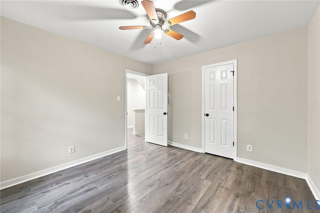 4106 Gloucestershire Street, North Chesterfield, VA 23236 Neutral wall tones, wood-finish flooring, two panel doors, and a ceiling fan with integrated lighting