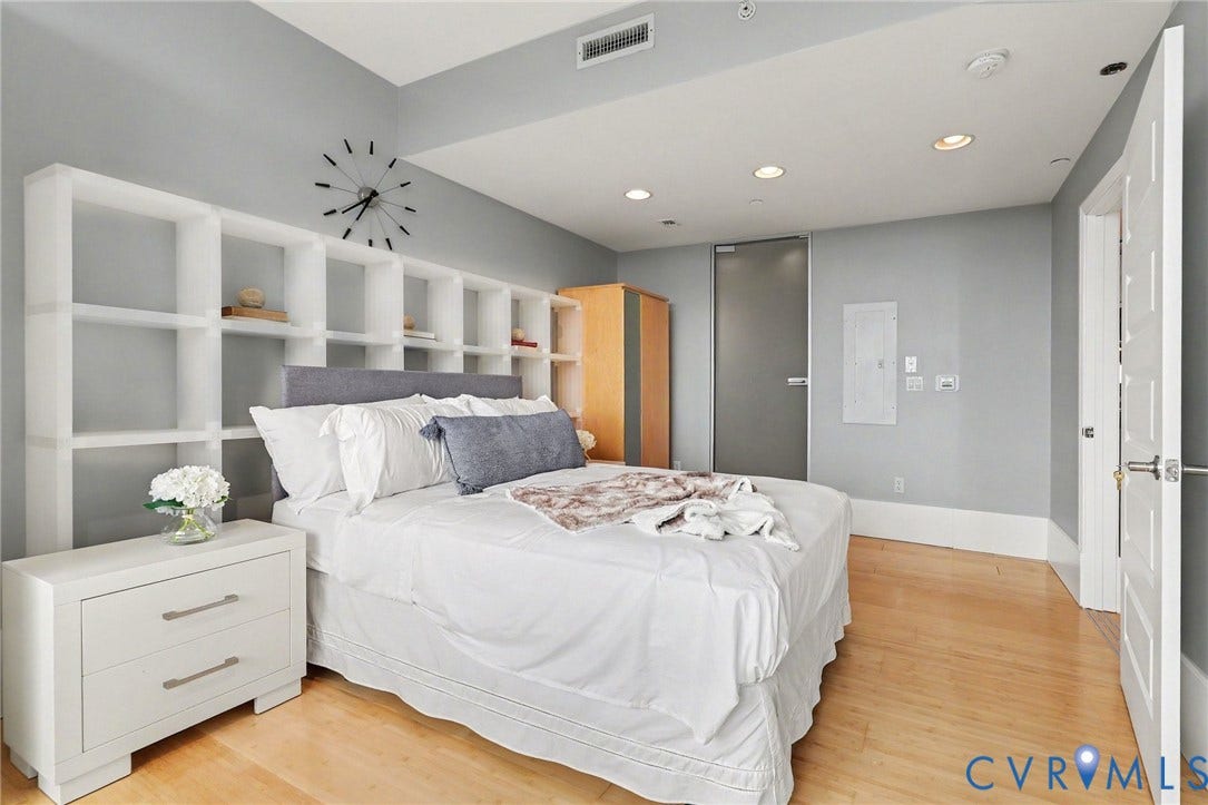 1101 Haxall Point, #U512 U510, Richmond, VA 23219 Removable shelving, recessed ceiling lighting, light wood-finish flooring, solid core doors, and painted gray walls