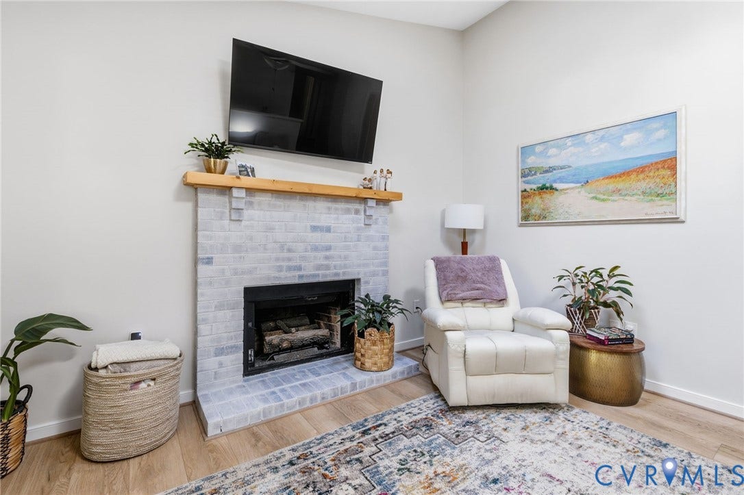 10744 Brookley Road, Glen Allen, VA 23060 Fireplace with brick surround and wood mantel
