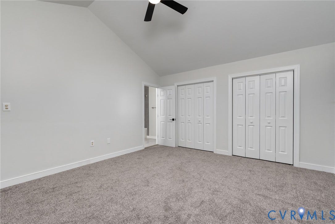 5605 Beacon Hill Drive, Beacon Hill, Midlothian, VA 23112 Bedroom 2 with vaulted ceiling, double closet, NEW carpet, + ceiling fan