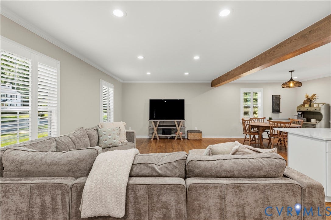 2016 Wrens Nest Road, Settlers Landing, Richmond, VA 23235 Recessed lighting, wood-finish flooring, plantation shutters, exposed wood beam, and white cabinetry